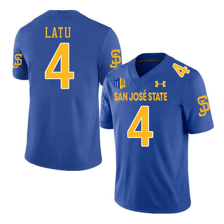 San Jose State Spartans #4 Taniela Latu College Football Jerseys,Uniforms-Royal